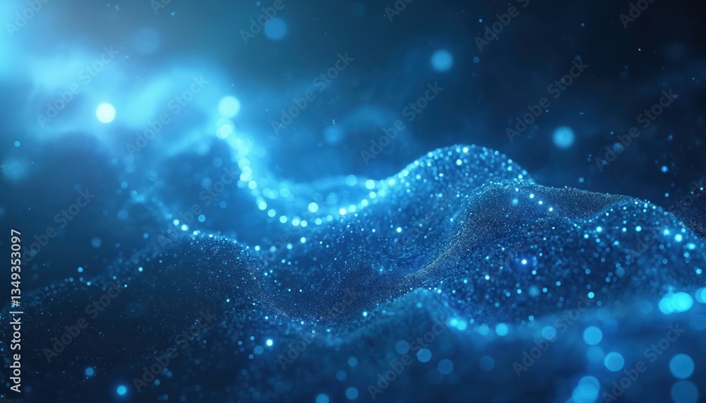 Fototapete Abstract digital binary code cascade with blue light flares. Data streams flowing, futuristic tech background with glowing dots, representing connectivity. Cyber world.