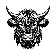 Highland vector illustration, hand drawn style, detailed vector, monochrome design, isolated on a white background