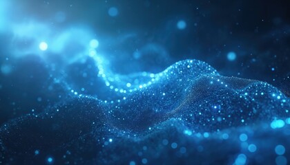 Abstract digital binary code cascade with blue light flares. Data streams flowing, futuristic tech background with glowing dots, representing connectivity. Cyber world.