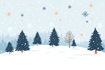 Obraz premium Snow falling on pine trees in winter wonderland