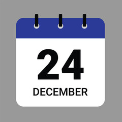 Vector illustration of a calendar icon showing dates and events. December 24 Calendar Icon – Flat Design, Minimalist Date Illustration