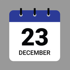 Vector illustration of a calendar icon showing dates and events. December 23 Calendar Icon – Flat Design, Minimalist Date Illustration