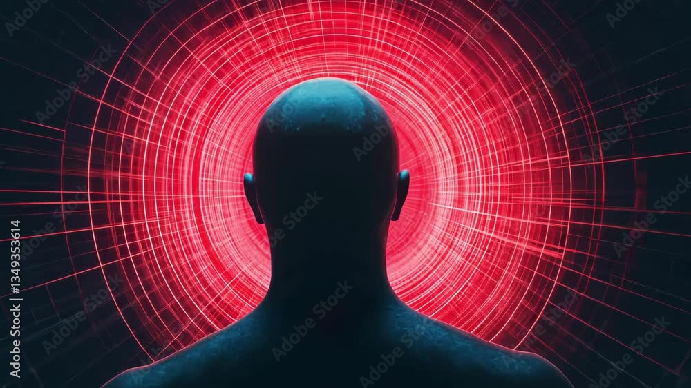 Aufkleber silhouette of person against vibrant red circular pattern, creating depth and energy, evokes mystery