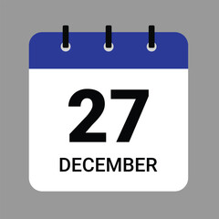 Vector illustration of a calendar icon showing dates and events. December 27 Calendar Icon – Flat Design, Minimalist Date Illustration
