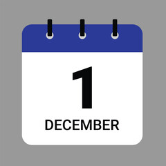 Vector illustration of a calendar icon showing dates and events. December 1 Calendar Icon – Flat Design, Minimalist Date Illustration