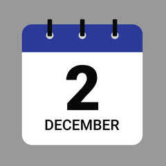 Vector illustration of a calendar icon showing dates and events. December 2 Calendar Icon – Flat Design, Minimalist Date Illustration