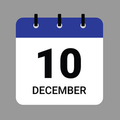 Vector illustration of a calendar icon showing dates and events. December 10 Calendar Icon – Flat Design, Minimalist Date Illustration
