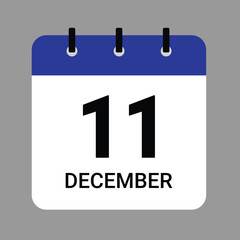 Vector illustration of a calendar icon showing dates and events. December 11 Calendar Icon – Flat Design, Minimalist Date Illustration