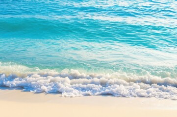 Vibrant Turquoise Ocean Meets White Sand Beach Sunny Day Scene With Foamy Waves Breaking, Capturing Beauty Of Perfect Beach Day And Break Of Waves