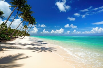 Tropical Paradise Stunning White Sand Beach, Turquoise Ocean, Blue Sea Under White Cloud Dotted Sky Beach Escape