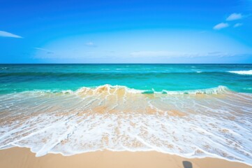 Breathtaking White Beach View Golden Hours Turquoise Ocean Kissing Sandy Shore, Stunning Beauty In Sand Sea Unspoiled Paradise With White Clouds And Perfect Landscape