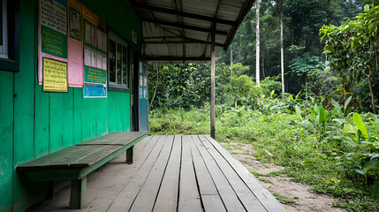 Fototapeta premium Rustic Wooden Porch In Tropical Rainforest