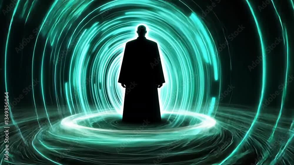 Aufkleber mysterious silhouette stands in swirling vortex of glowing light, creating atmosphere of intrigue an