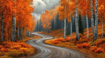 Obraz premium Autumn Road Winding Through Aspen Forest
