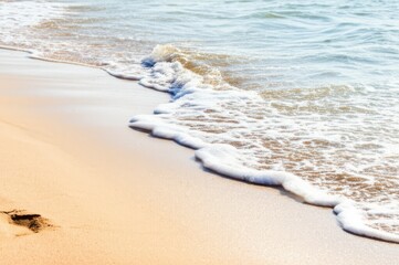 Golden Hour Beach Serenity Sunny Scene With Blue Water And Light Reflecting Off Edge Of Golden Sand, Creating Peaceful Coastal Vista