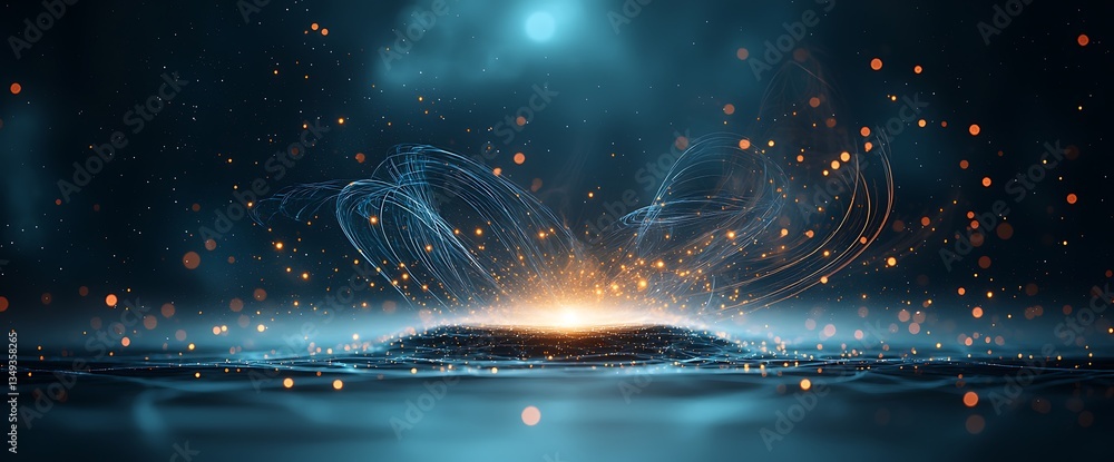 Poster abstract digital space background with glowing particles