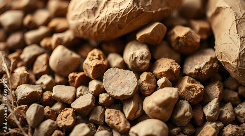 Poster earthen textures: an up-close perspective of an assortment of natural pebbles and stones, each displ