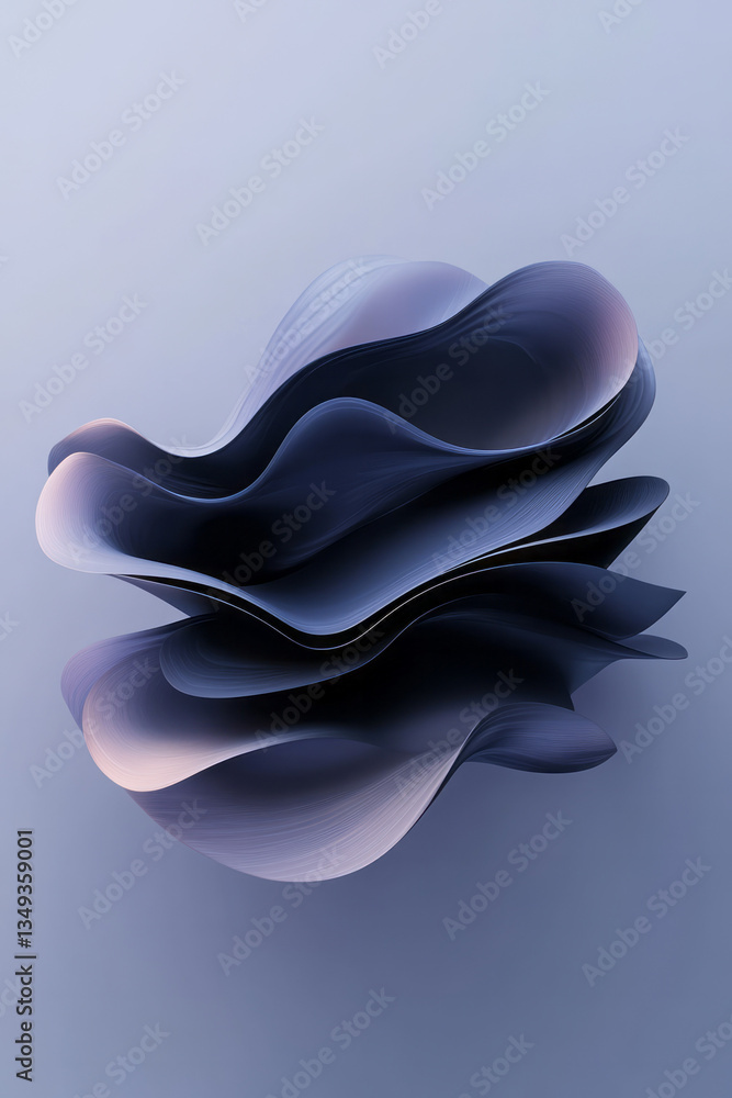 Poster a dynamic, fluid black shape with metallic reflections, seamlessly blending into a modern