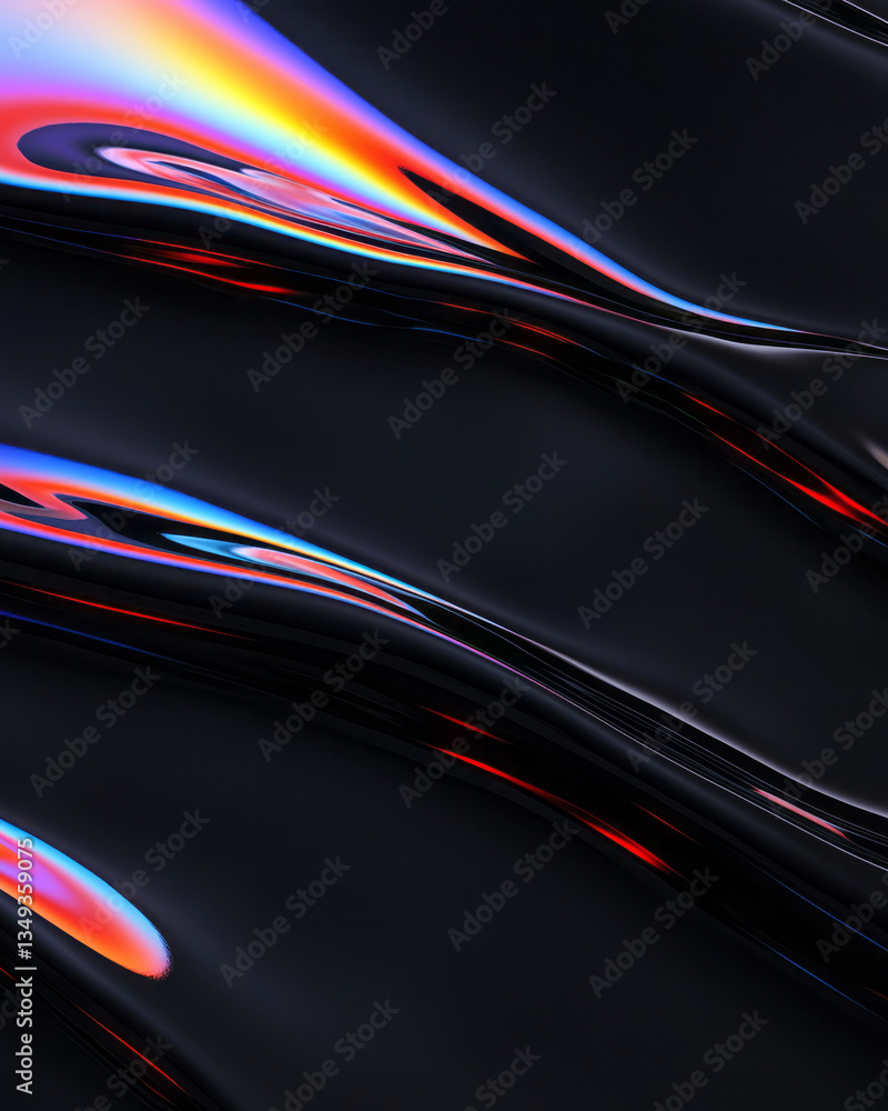 Aufkleber A high-detail close-up of a liquid-like black glossy surface, smoothly shifting between deep