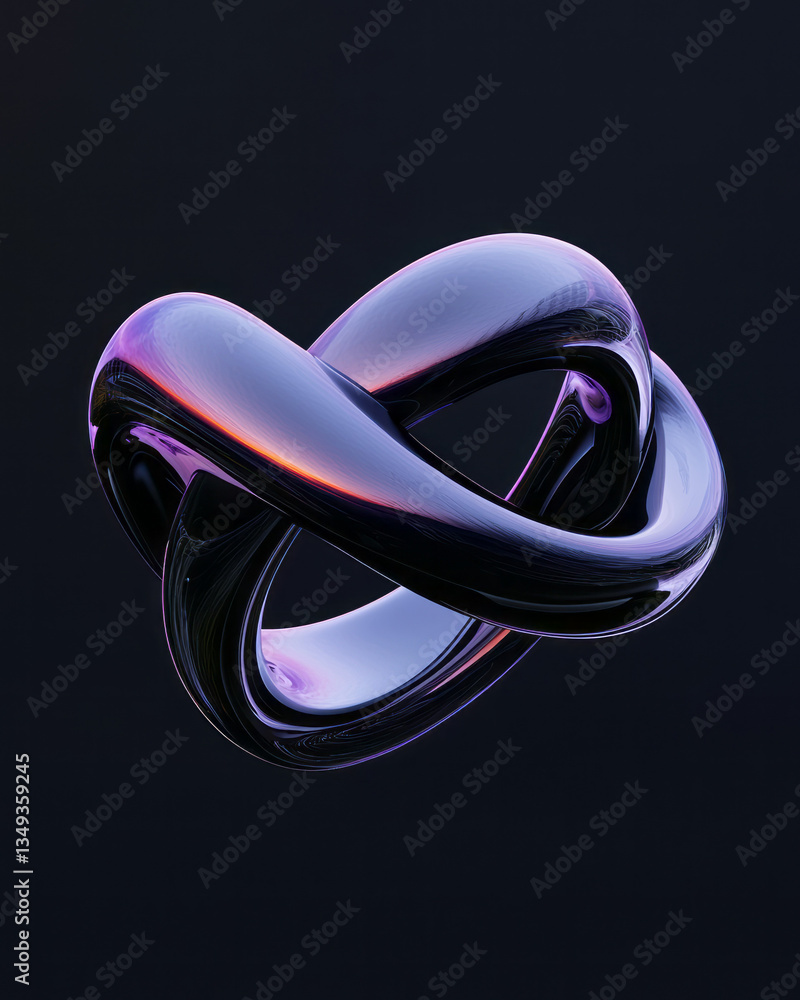 Poster a surreal abstract 3d shape, smoothly curving like a ribbon, made of glossy deep black material