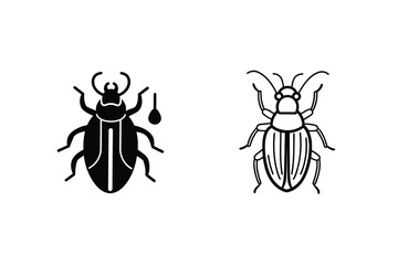 Two Beetle Illustrations Black Silhouette and Line Art Designs