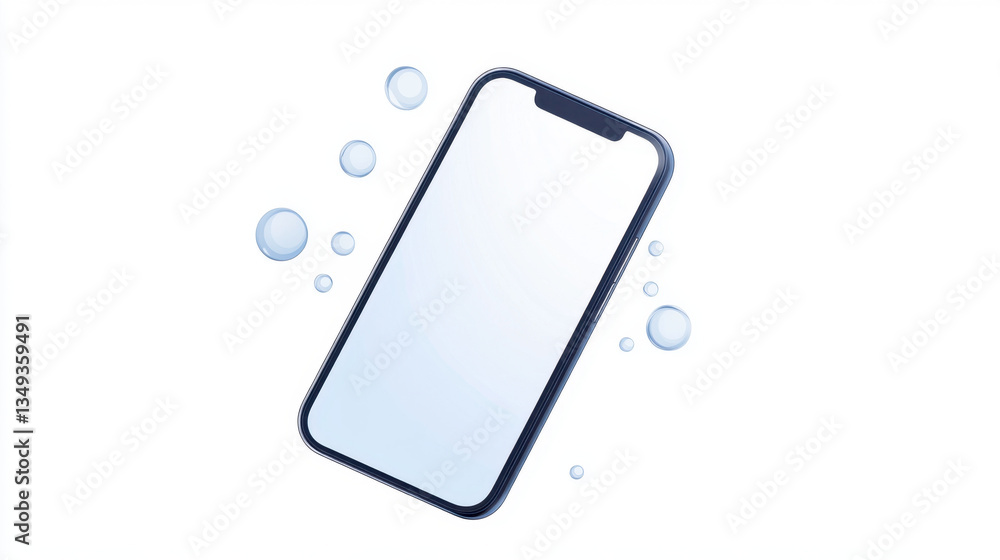 Aufkleber sleek modern smartphone with blank screen is surrounded by floating bubbles, creating clean and futu