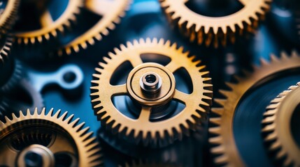 Intricate Gold Gears Interlocked Close up