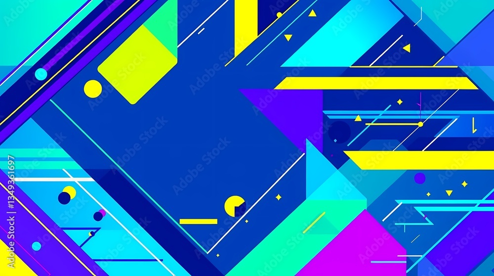 Poster geometric abstraction: a dynamic composition of vibrant geometric shapes, lines, and angles creating