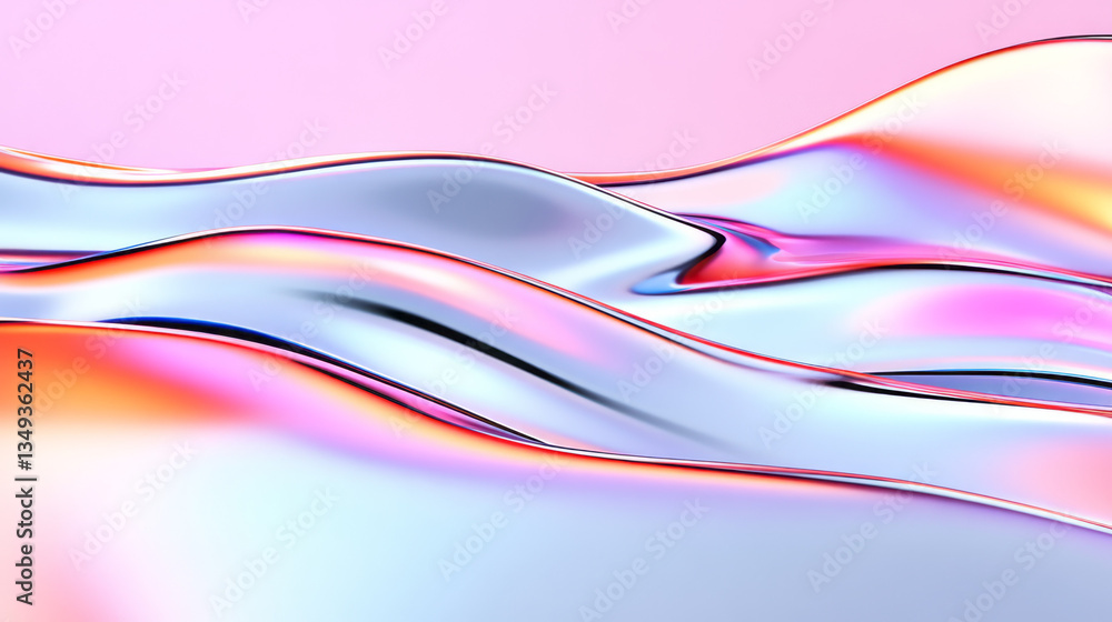 Poster a bold composition of smooth, faceted polygons arranged in a wave-like motion, reflecting metallic