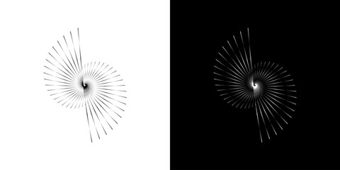 Dynamic abstract spiral sound wave rhythm lines. Circular spiral sound wave rhythm of lines. Circular futuristic abstract lines, black and white background.