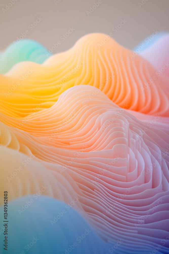 Poster a vibrant geometric pattern featuring hundreds of tiny 3d cylinders arranged in an undulating,