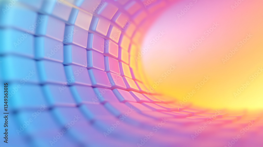Poster a dynamic motion effect where neon-lit 3d cylinders pulse and shift in a rhythmic, gradient-based
