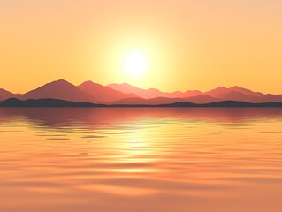 Fototapeta premium Serene Sunset Landscape: Golden Hour Over Calm Lake and Mountains