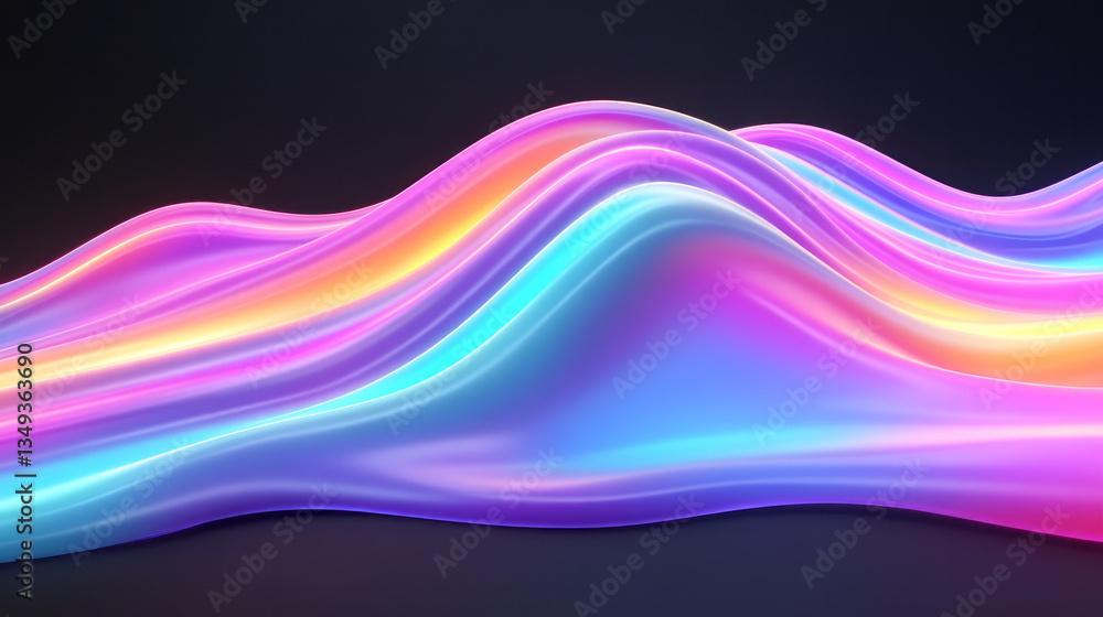 Poster a glowing matrix of soft, curving rainbow-colored lines, forming a dynamic interplay of motion,