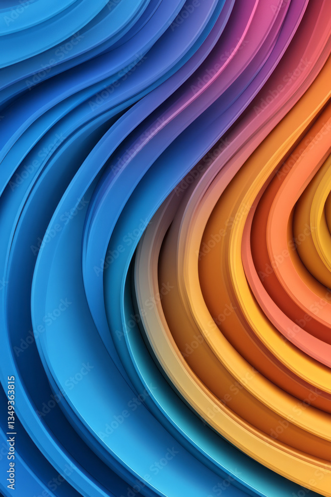 Poster a minimalist but vibrant digital wave pattern with smooth, multi-colored gradient lines, flowing
