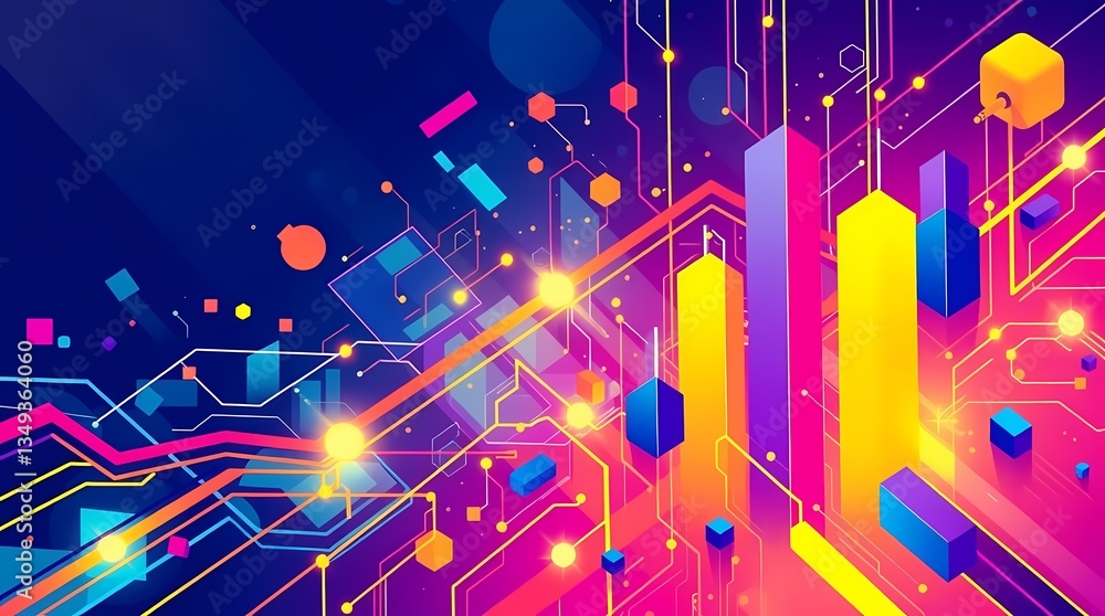 Poster digital dynamics: a vibrant and intricate digital landscape unfolds, showcasing data streams and geo