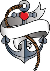Anchor Sailor Tattoo Set. Anchor Sailor Tattoo. Anchor Old school tattoo with ribbon. Traditional style anchor tattoo. Isolated Anchor.