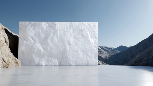 Modern minimalist landscape. Empty white stone wall, vast outdoor space