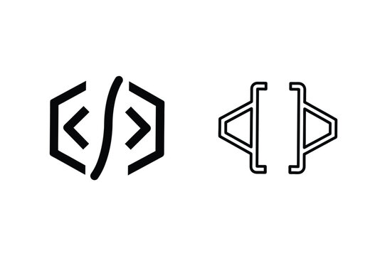 Programming Language Icons Angle Brackets, Curly Braces, Code Symbols