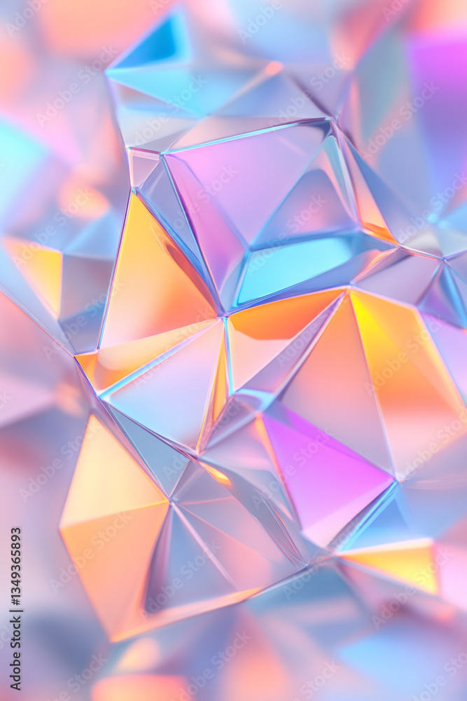 Poster a high-detail close-up of a complex low-poly structure, with sharp triangular faces catching