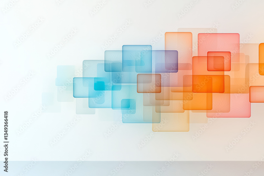Poster a conceptual modern design of floating squares, connected in an intricate weaving formation,