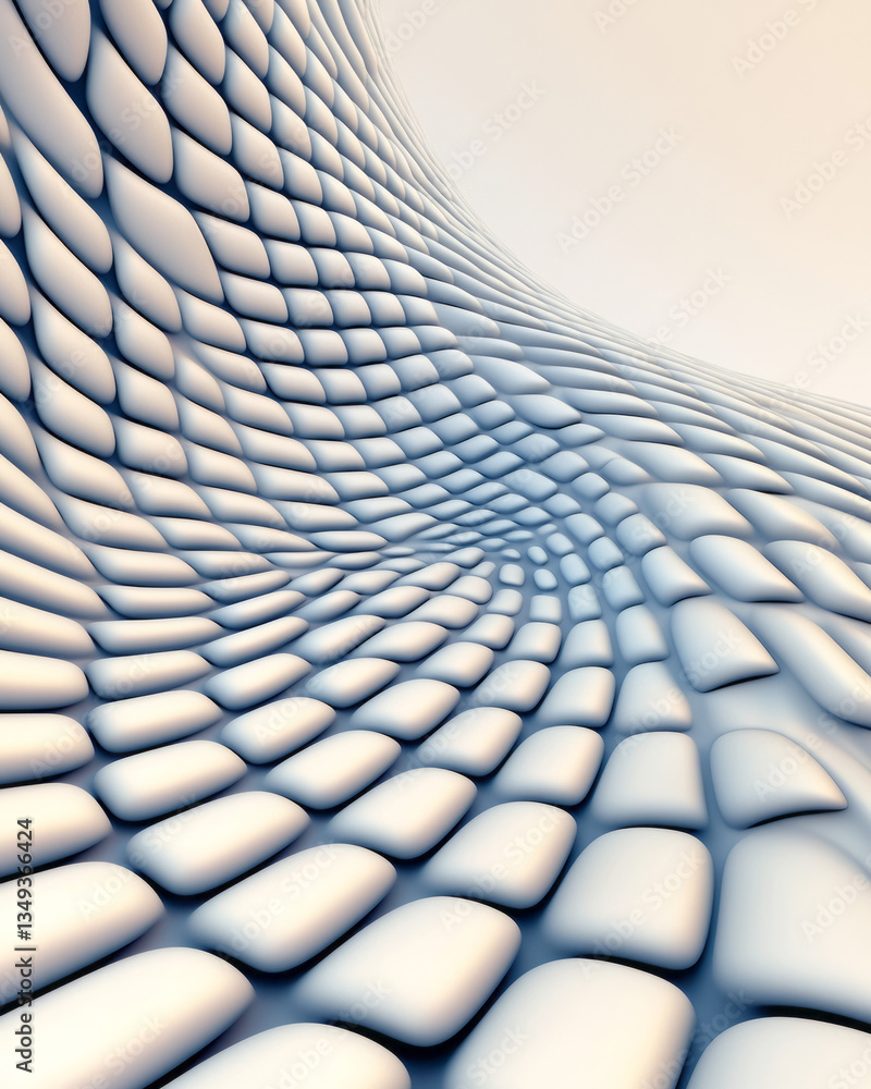 Poster a high-tech abstract grid of interconnected squares, gently bending into a hypnotic wave pattern