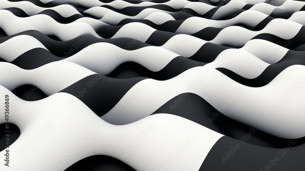 Poster an optical illusion where interconnected squares seamlessly transition into a flowing pattern,