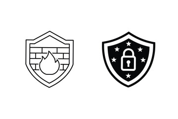 Firewall Security System Protection Icons Shield, Lock, Firewall, Safety