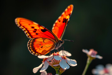 Fototapeta premium Delicate Butterfly Gracefully Resting on a Vibrant Flower, Showcasing Intricate Wing Patterns, Soft Colors, and the Beauty of Nature in a Serene Setting