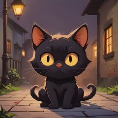 Black scary cat at midnight