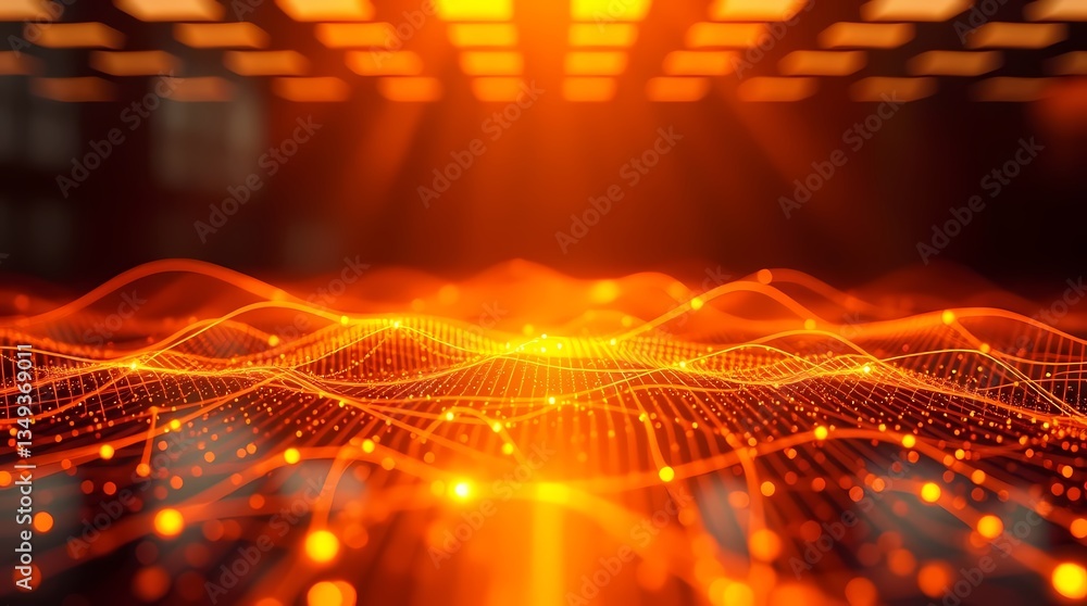 Poster digital energy waves: abstract view of interconnected digital energy waves in an orange color scheme