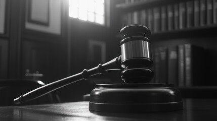 Lawsuit gavel in courtroom setting; legal proceeding