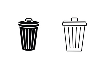 Trash Can Icons Solid, Outline, Waste, Recycling, Disposal