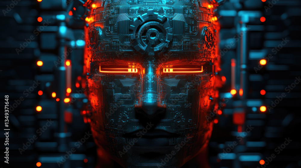 Aufkleber exploring digital autonomy abstract head silhouette with gears and locks in cyber grid background pr